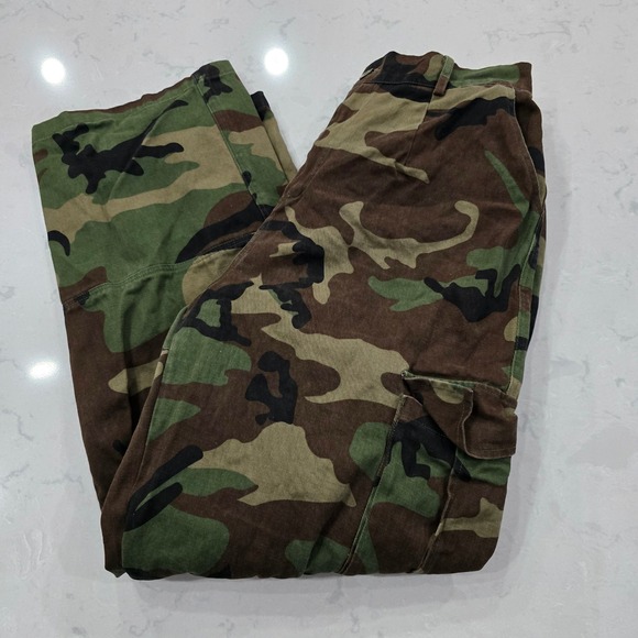 Woodland Camo Cargo Pant XL Viscose Elastic Waist Streetwear Camouflage Trousers - Picture 2 of 5